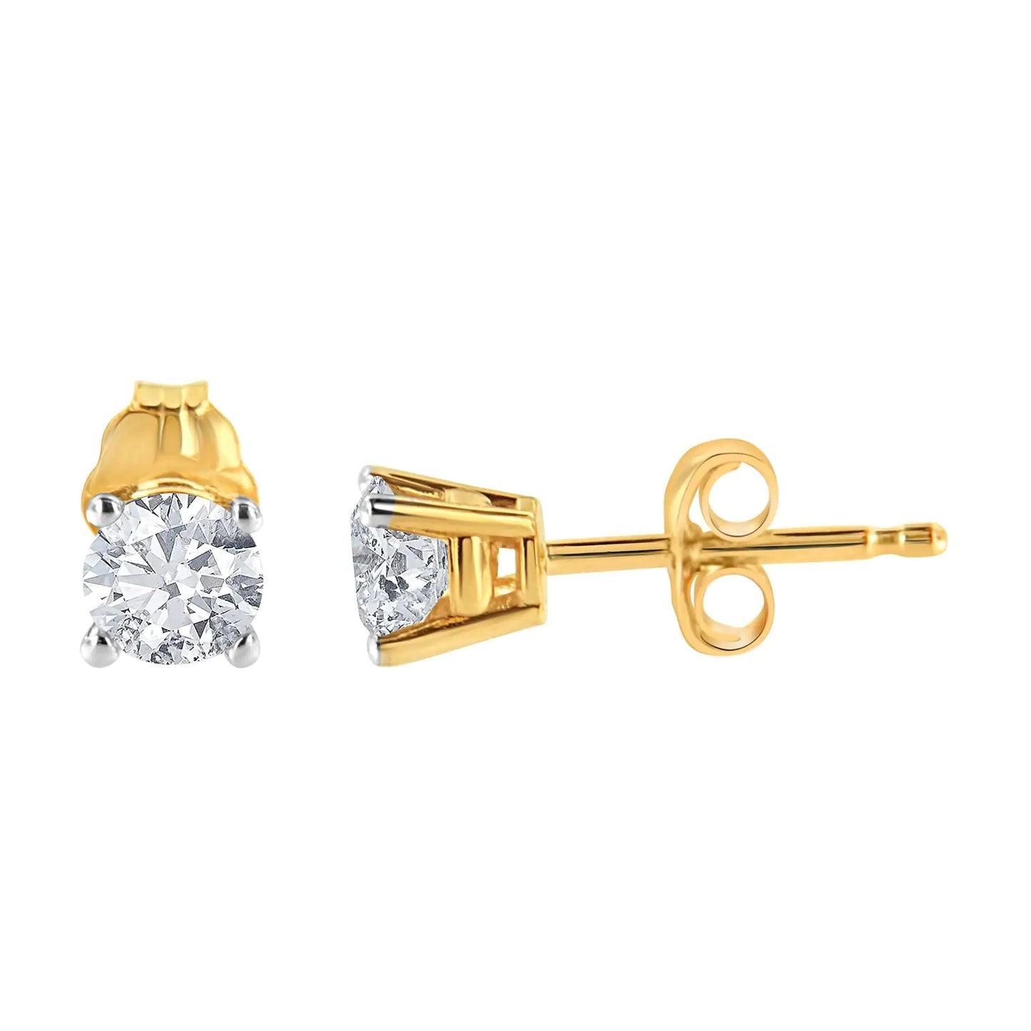 Gold-Tone Sterling Silver Solitaire Diamond Studs