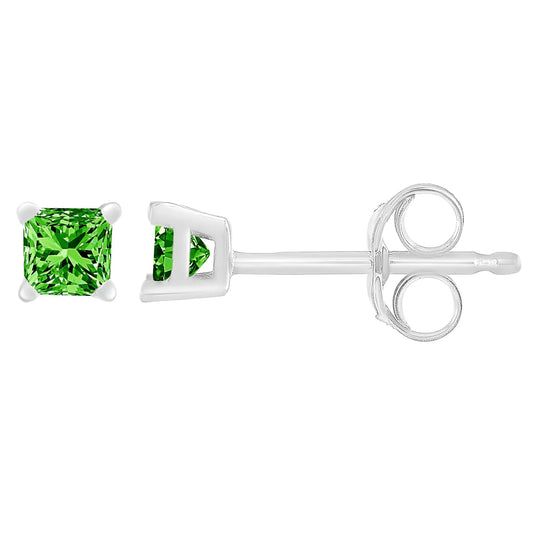 Princess-Cut Green Studs