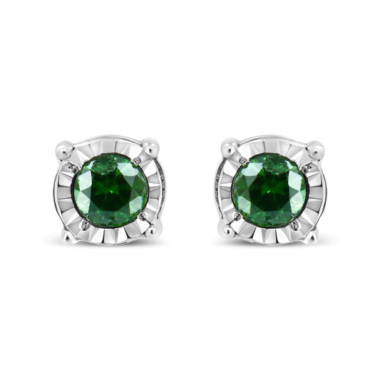 Rose Cut Green Solitaire Studs