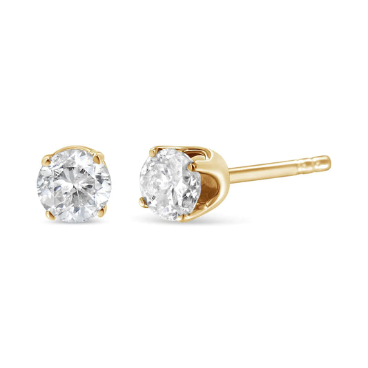 Gold-Tone Sterling Silver Solitaire Diamond Studs